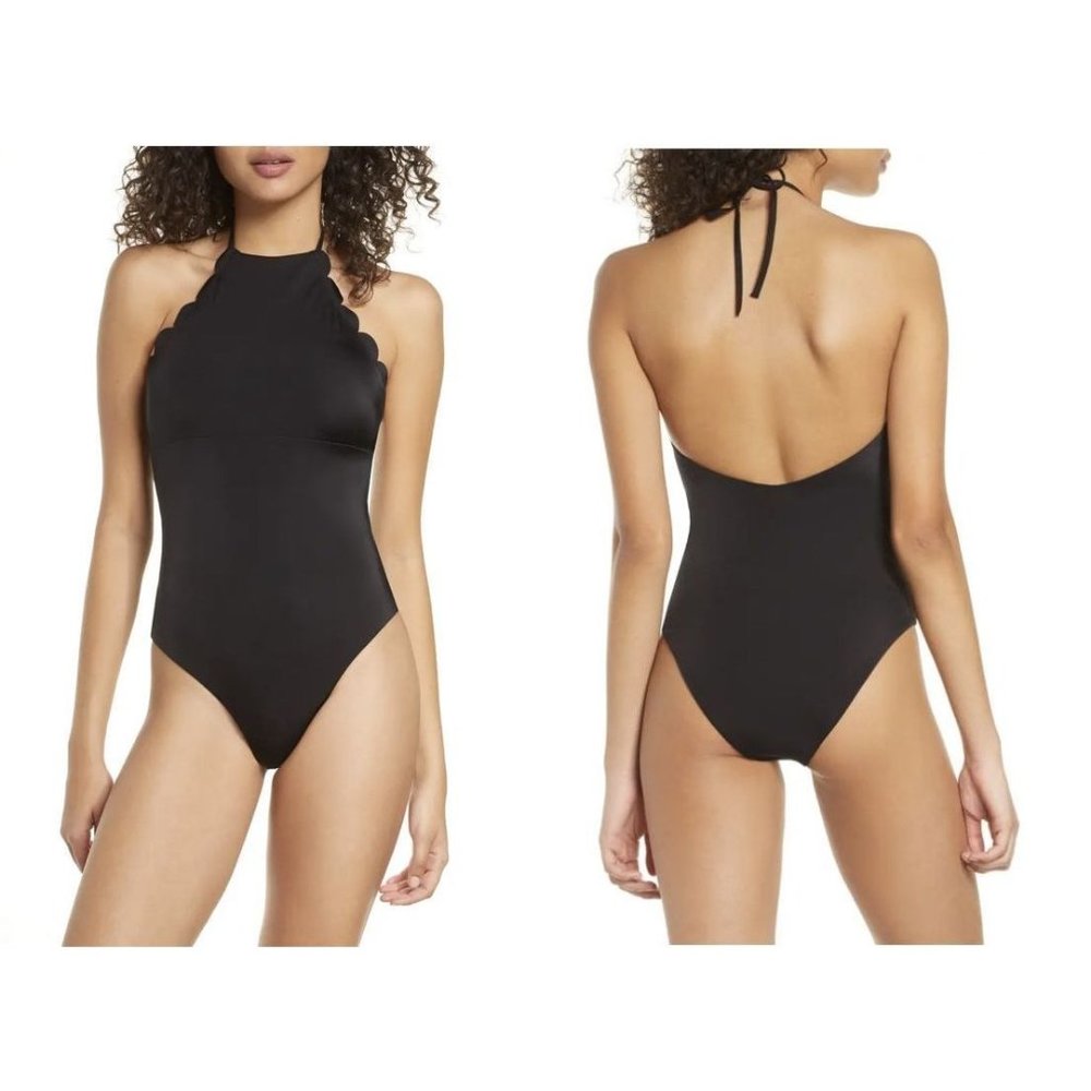 MARINAVIDA Scalloped High Neck Halter Swimsuit S